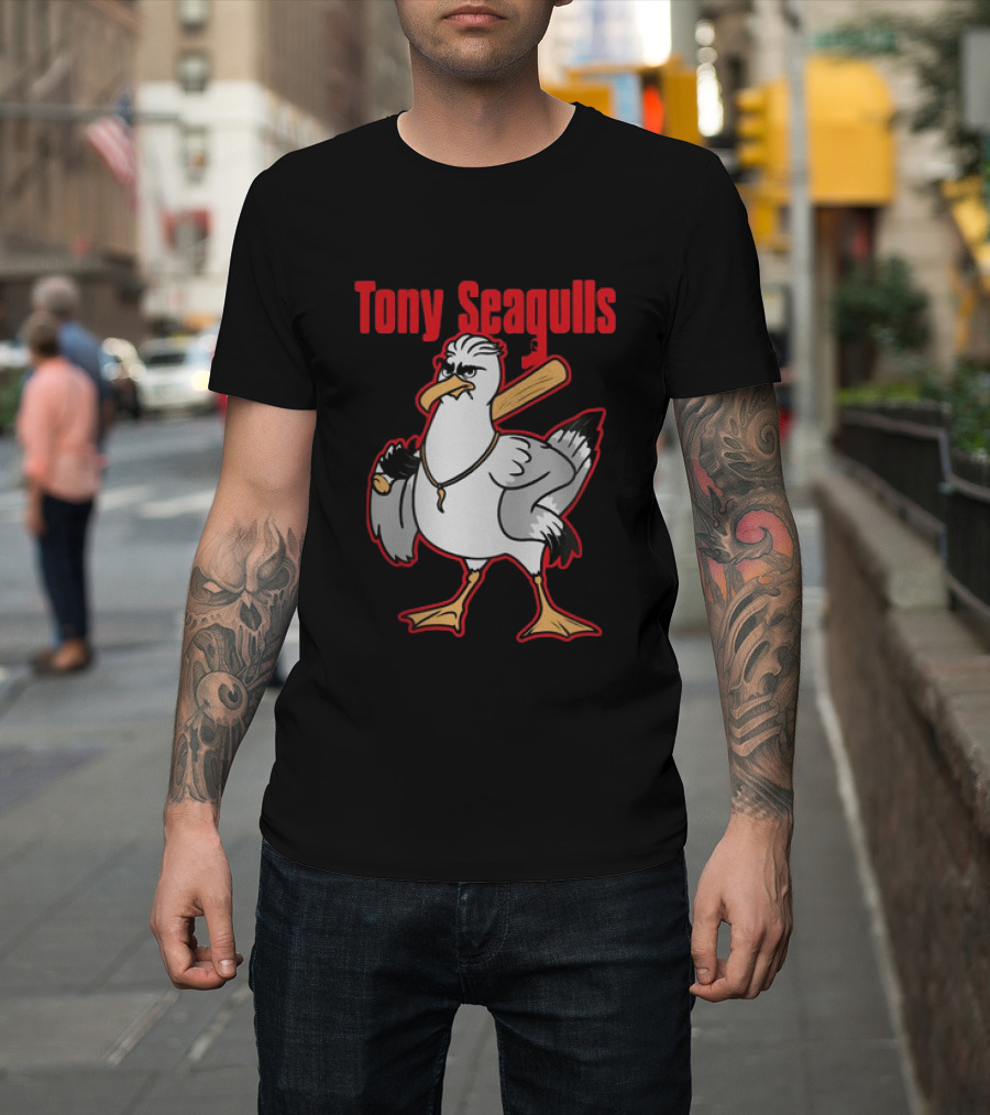Tony Seagulls Section 10 Bird Character With Baseball Bat T-Shirt