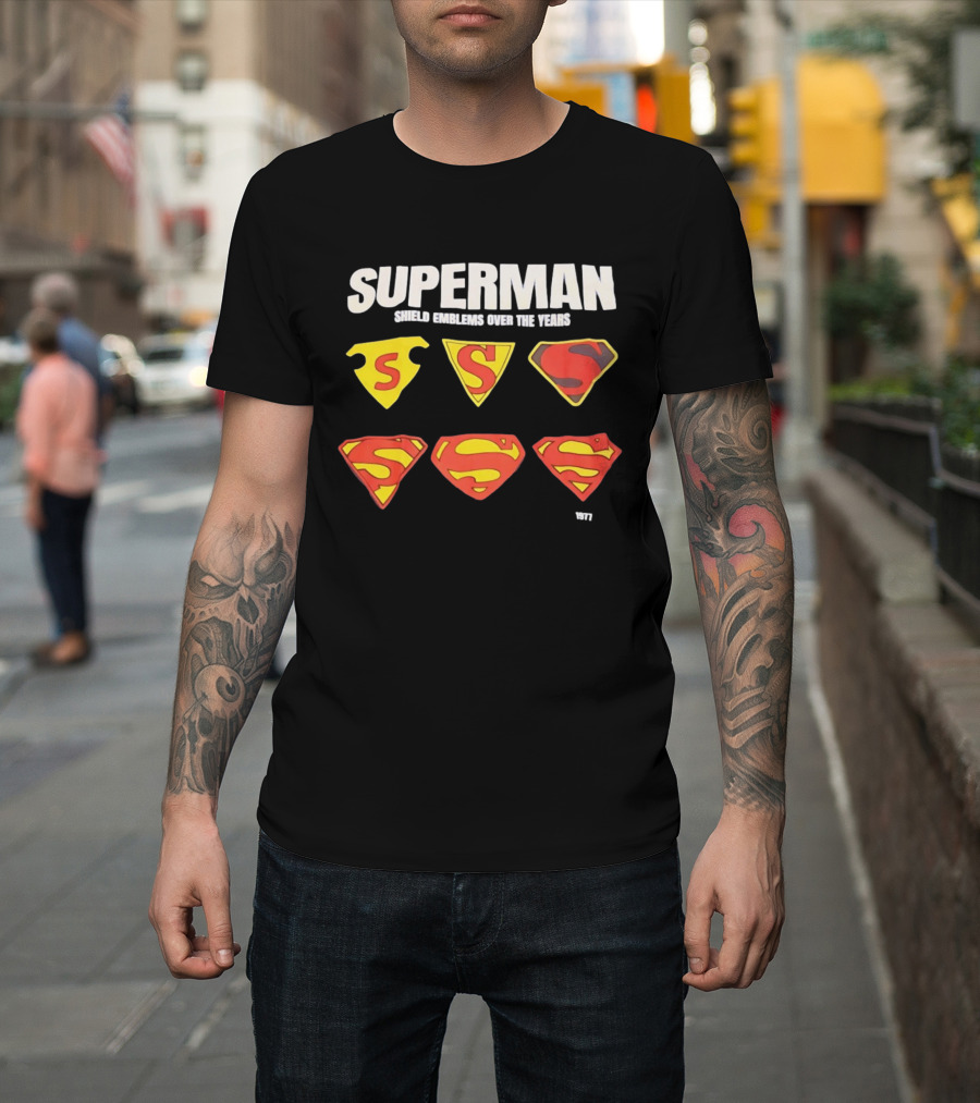 Superman Shield Emblems Over The Years Evolution 1938 To 1977 T-Shirt