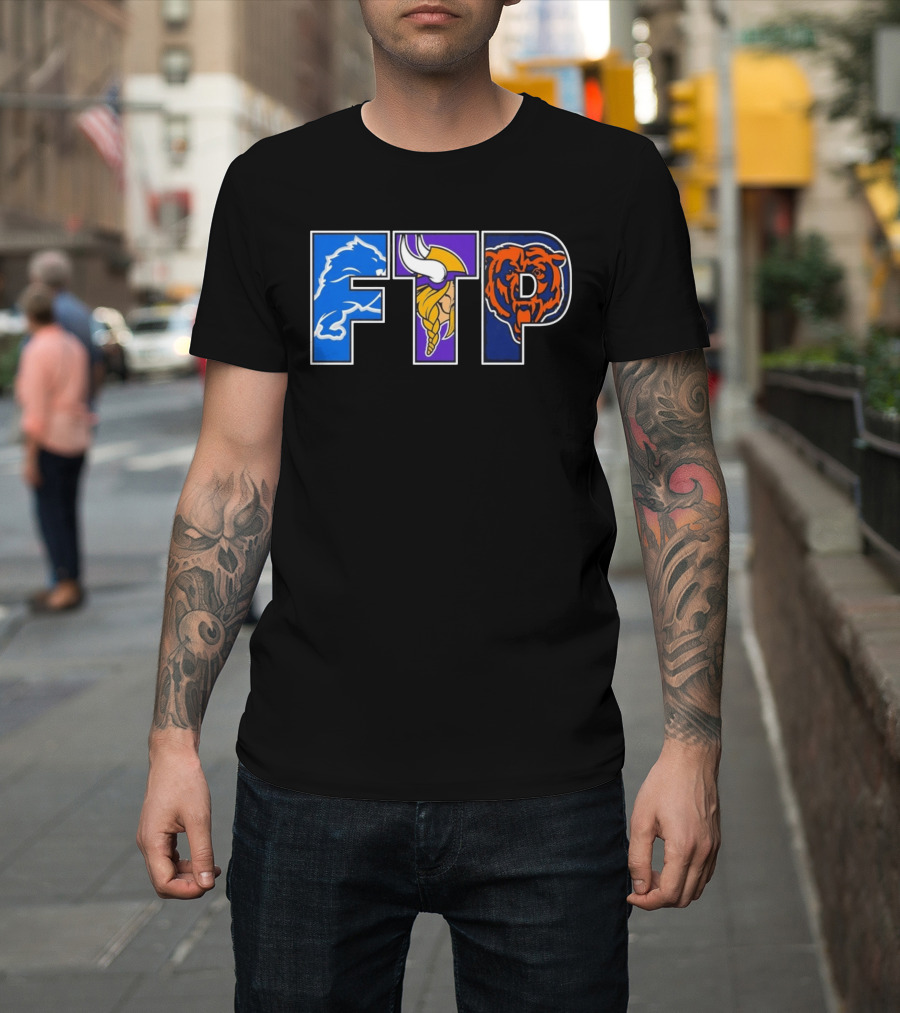 FTP Detroit Lions Minnesota Vikings Chicago Bears Logos T-Shirt