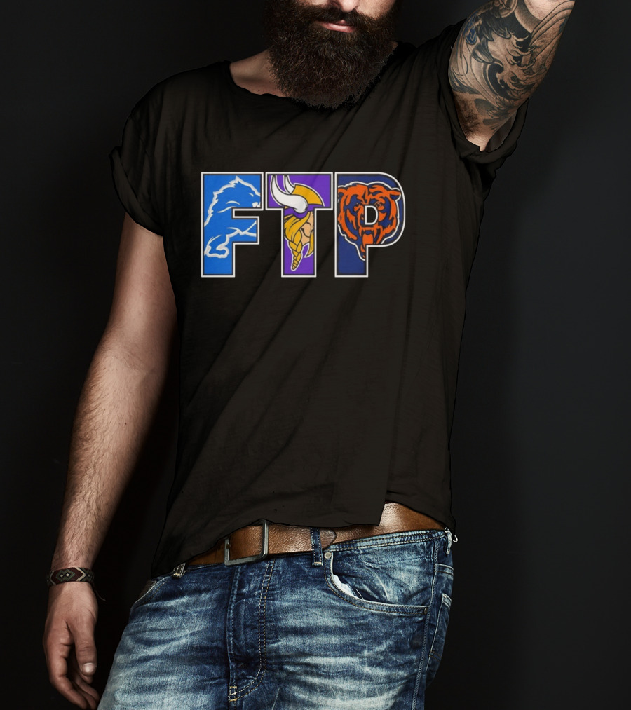 FTP Detroit Lions Minnesota Vikings Chicago Bears Logos T-Shirt