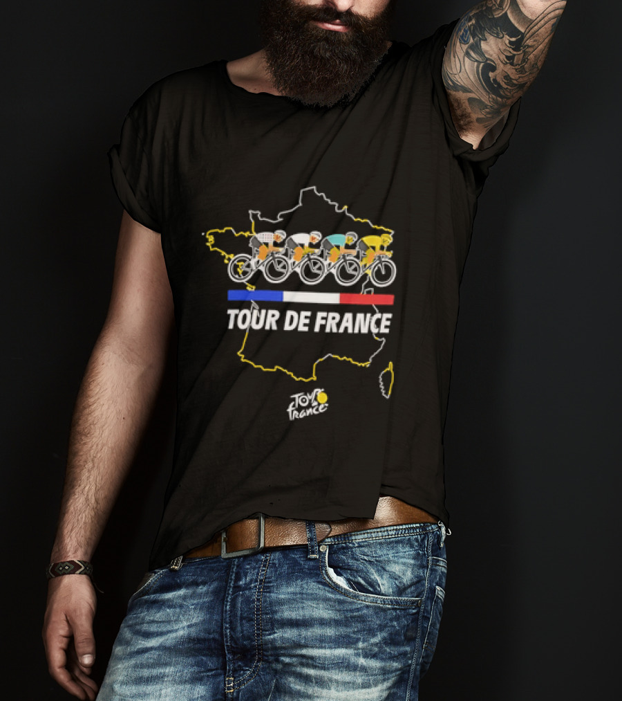 Tour De France Cyclists Racing Over Map Of France T-Shirt