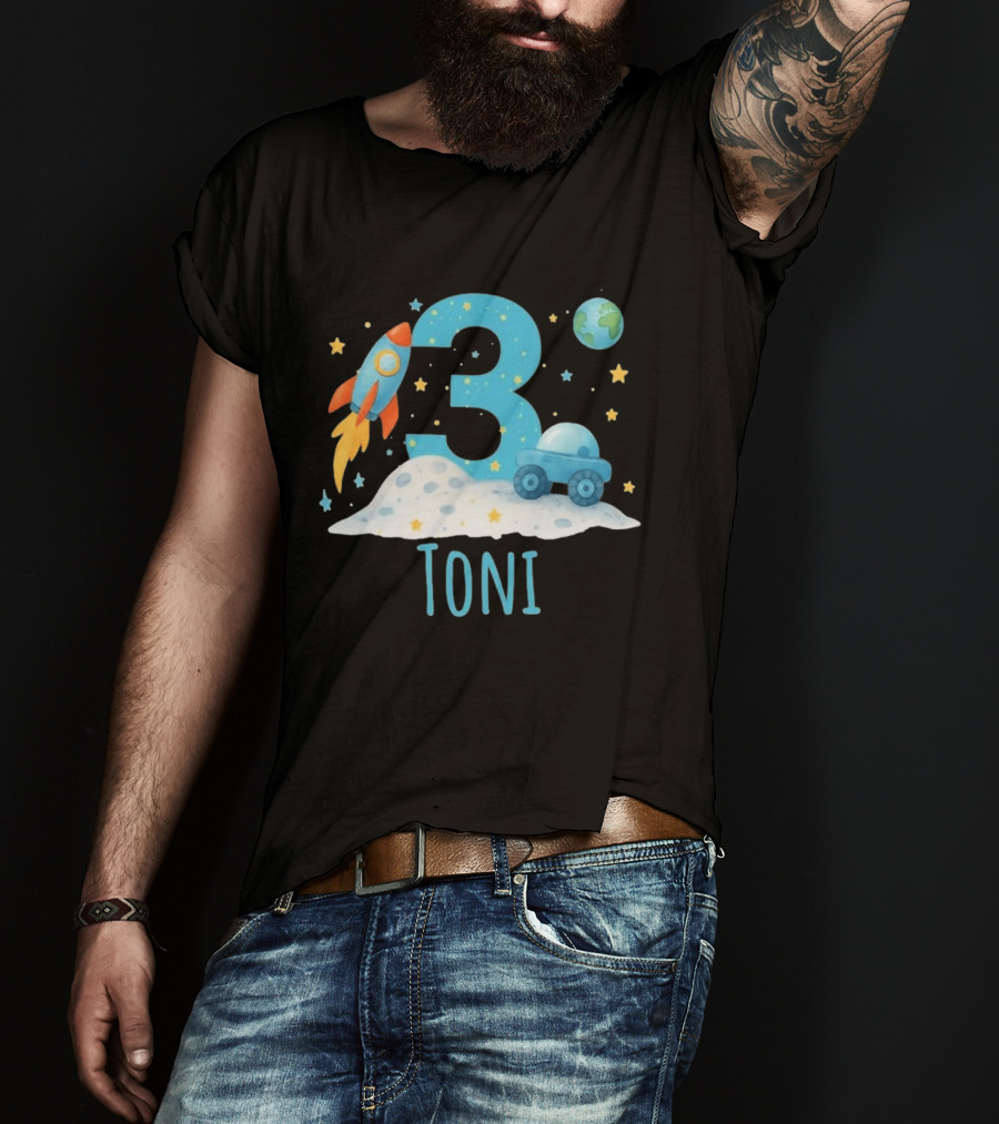 3rd Birthday Space Rocket Planet Personalized Toni T-Shirt