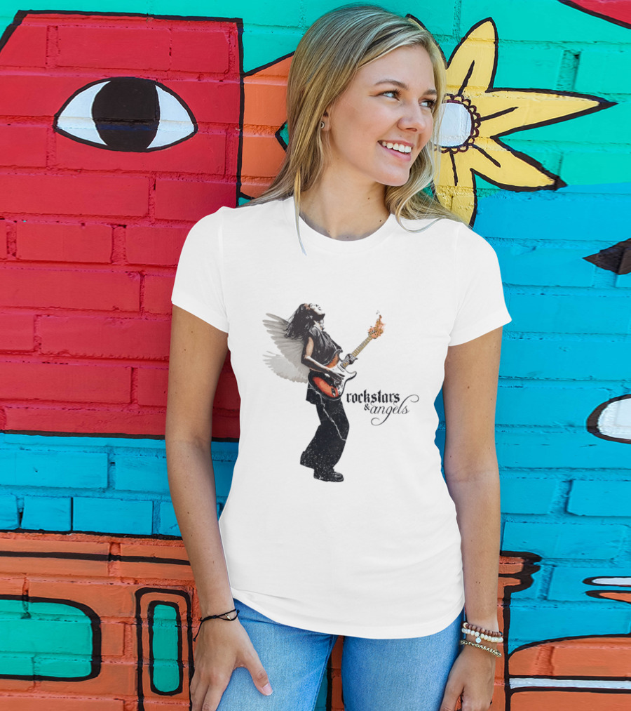 Angel Guitarist With Fiery Rockstars And Angels T-Shirt