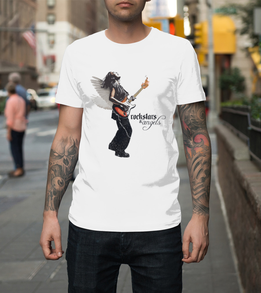 Angel Guitarist With Fiery Rockstars And Angels T-Shirt