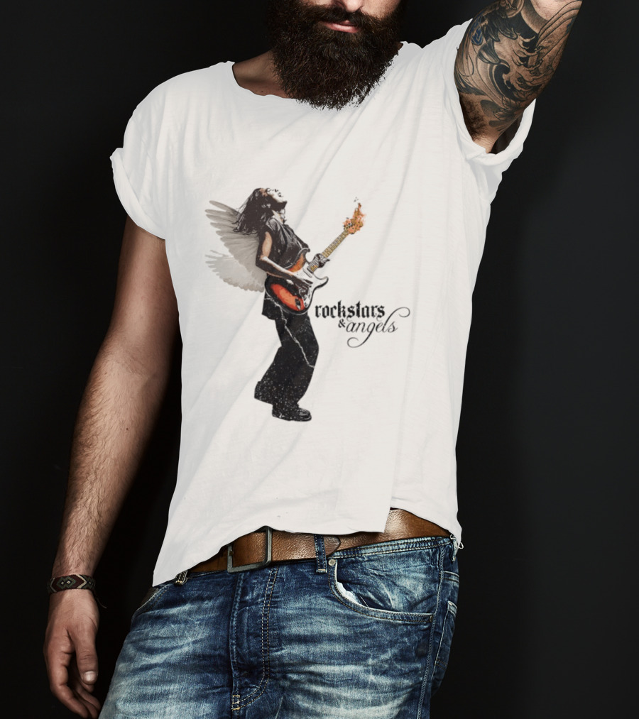 Angel Guitarist With Fiery Rockstars And Angels T-Shirt