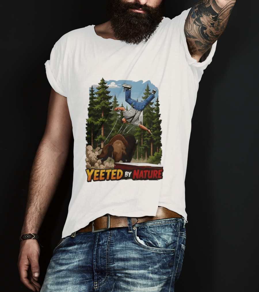 Bison Tossing Tourist Adventure Yeeted By Nature Comedy T-Shirt