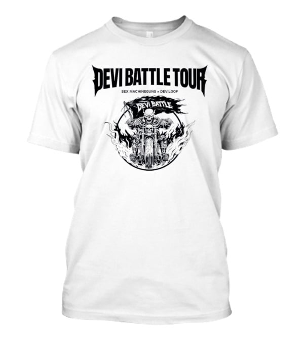 Devi Battle Tour Sex Machineguns X Deviloof Skull Motorcycle T-Shirt