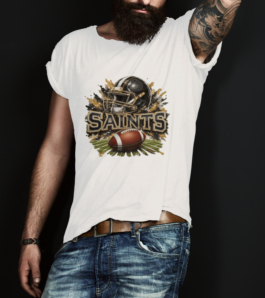 Saints Football Helmet With Splash And Ball T-Shirt