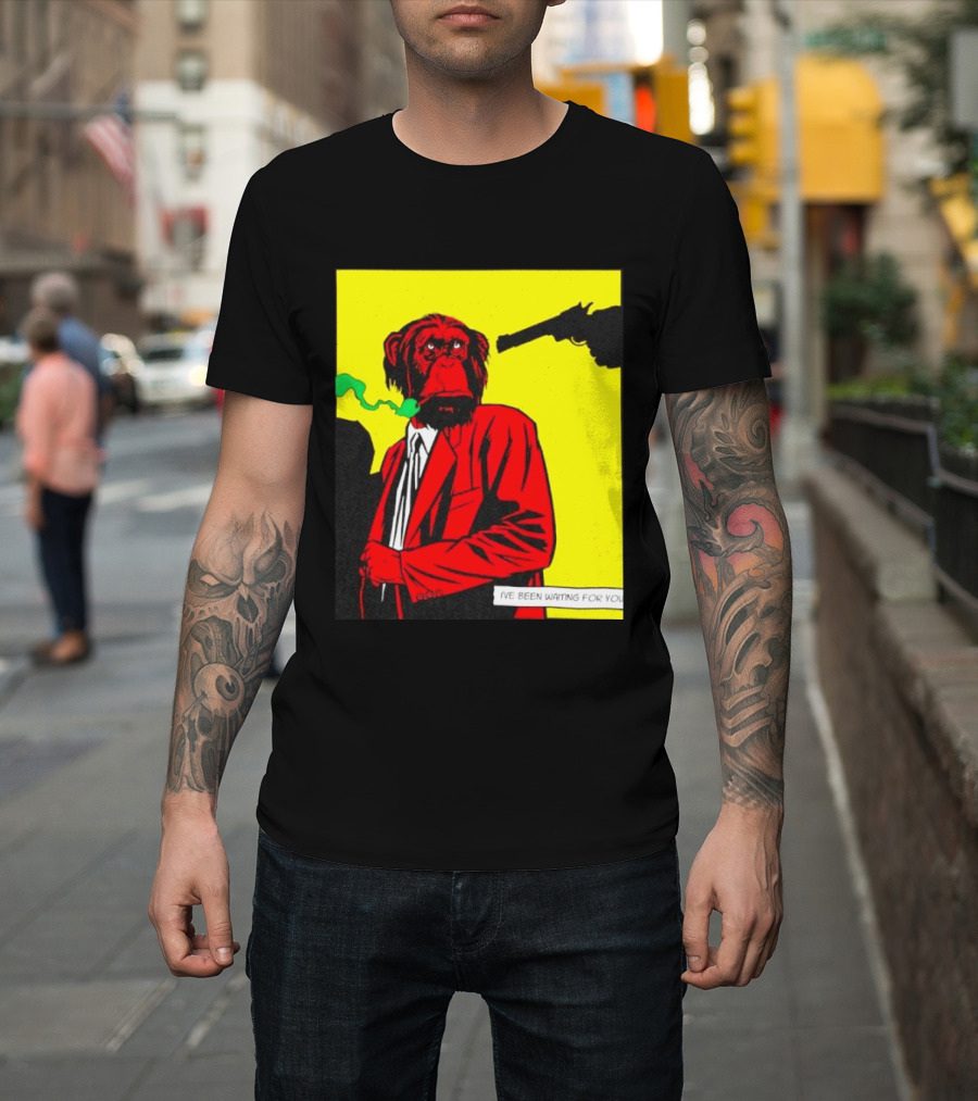 Chimpanzee Hitman Smoking Scene I've Been Waiting For You T-Shirt