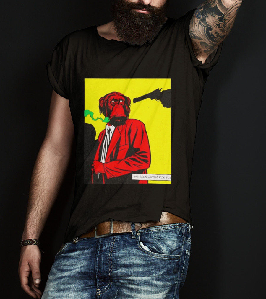 Chimpanzee Hitman Smoking Scene I've Been Waiting For You T-Shirt