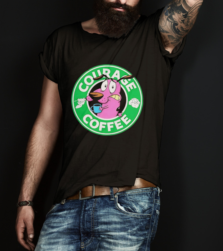Courage The Cowardly Dog Coffee Parody Green Circle T-Shirt