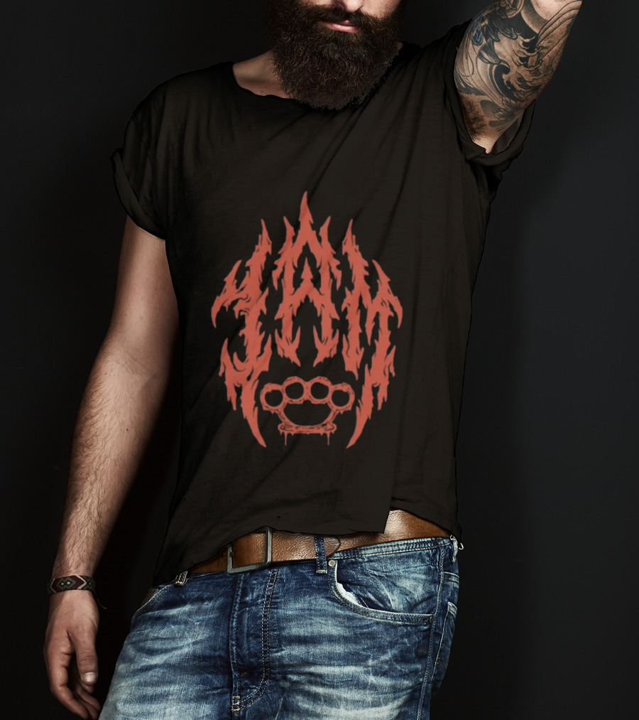 Indiemerchstore I Am Mook Bleak Humanity Fiery Lettering Brass Knuckles T-Shirt
