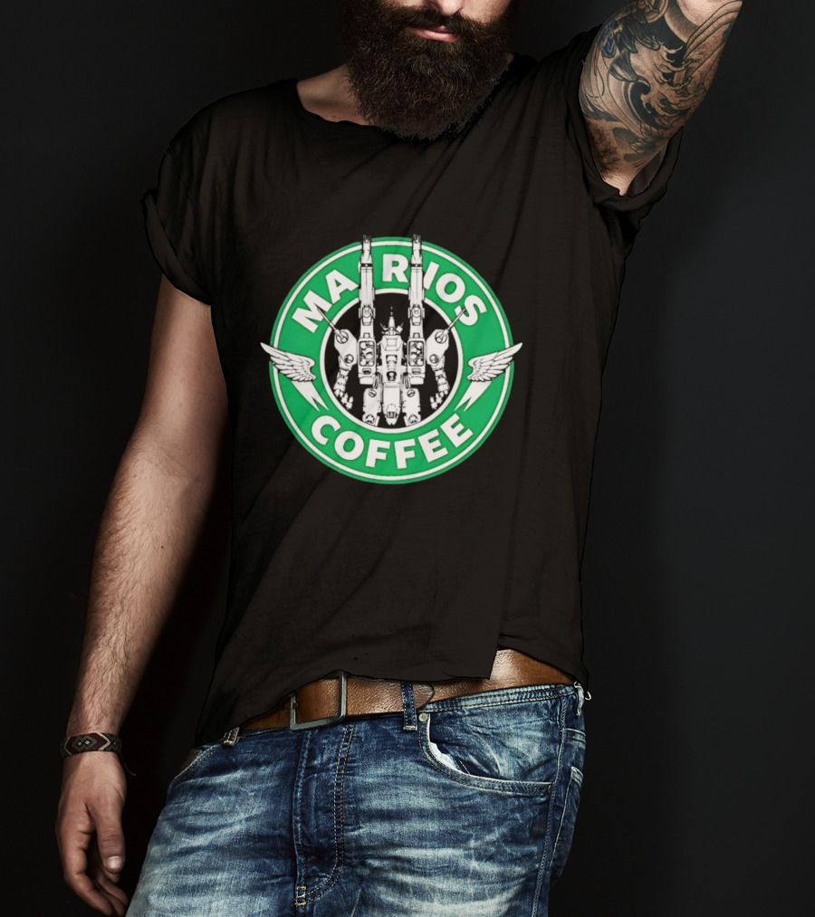 Marios Coffee Mech Robot Wings Green Circular T-Shirt
