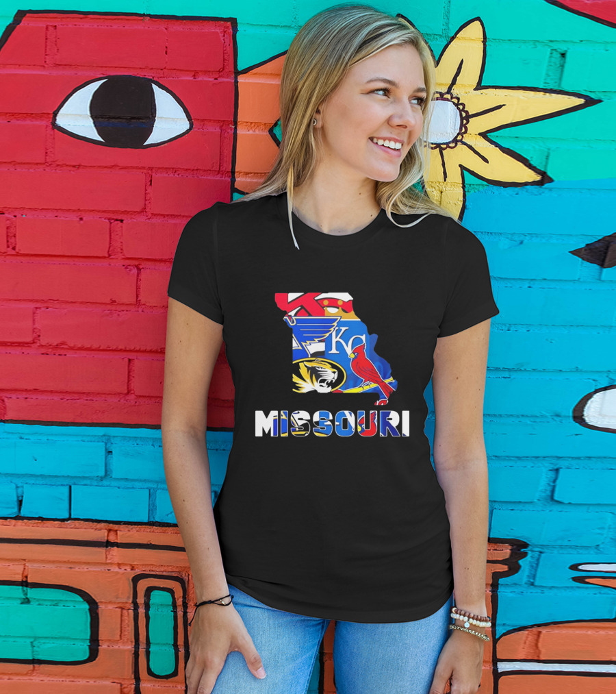 Missouri Sports Map KC Royals Cardinals Blues Tigers State Pride T-Shirt