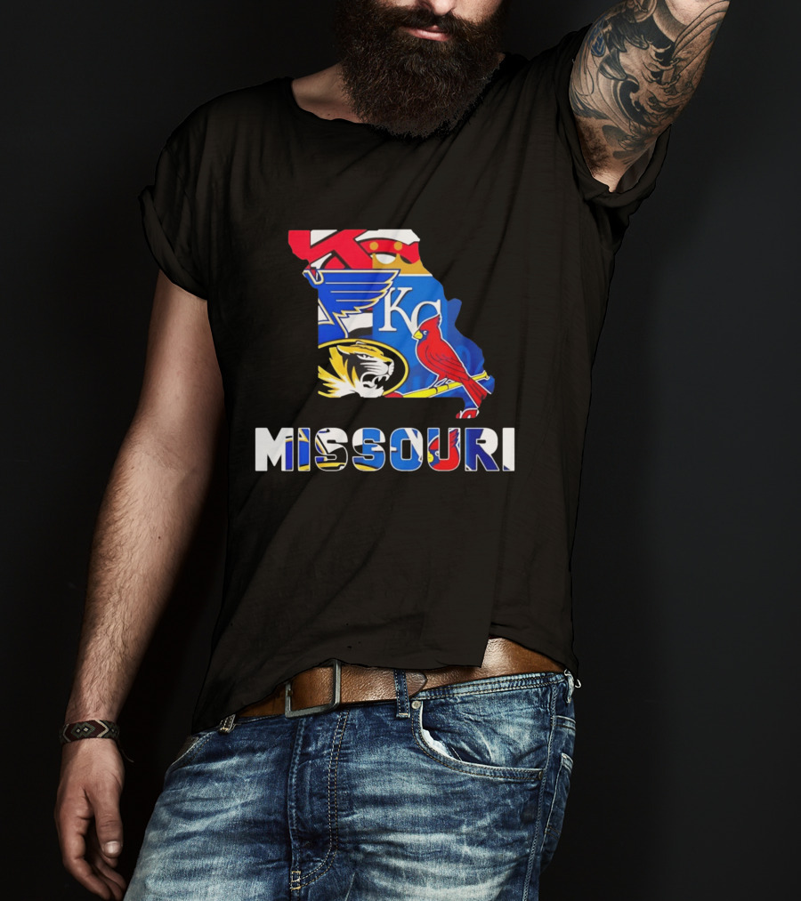 Missouri Sports Map KC Royals Cardinals Blues Tigers State Pride T-Shirt
