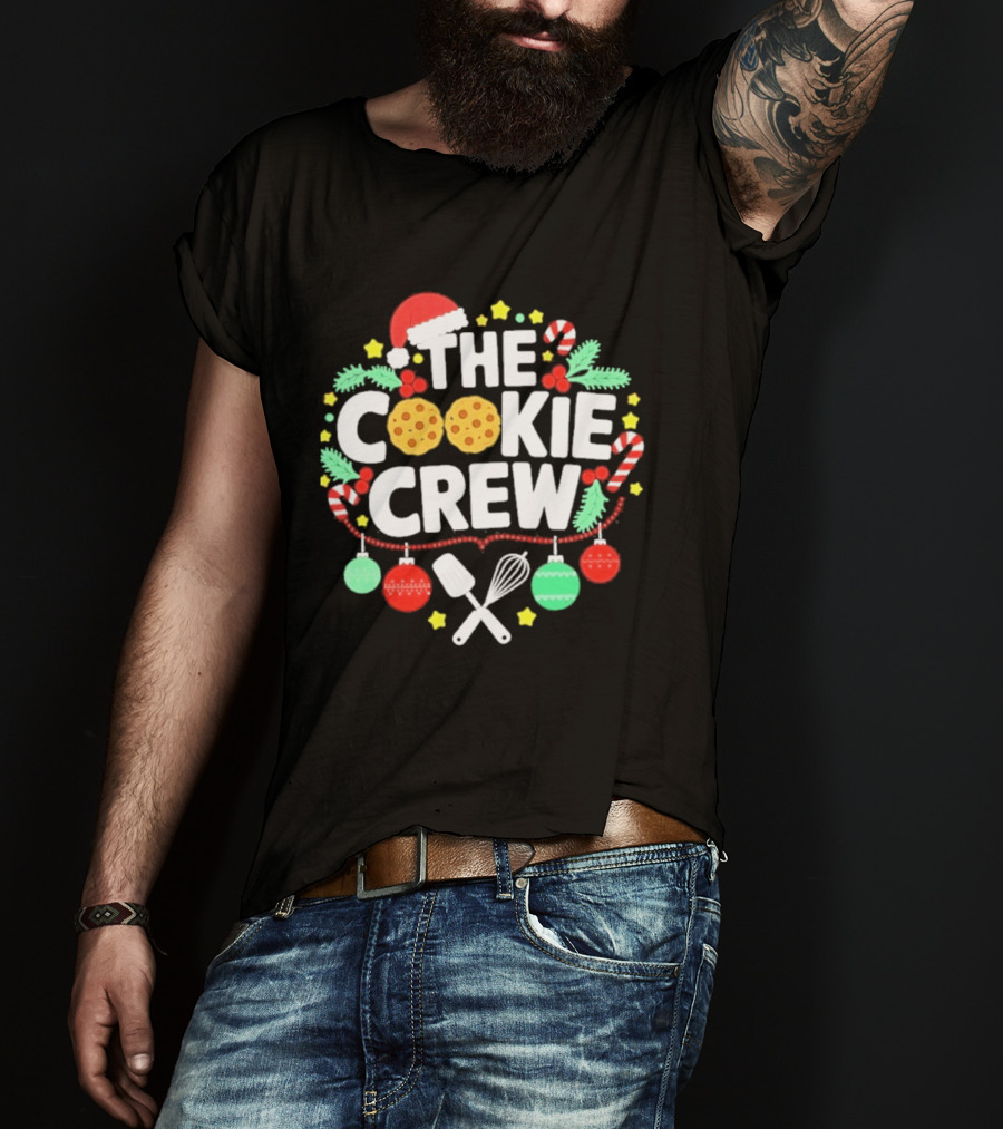 The Cookie Crew Christmas Santa Hat Candy Canes Ornaments Baking Utensils T-Shirt