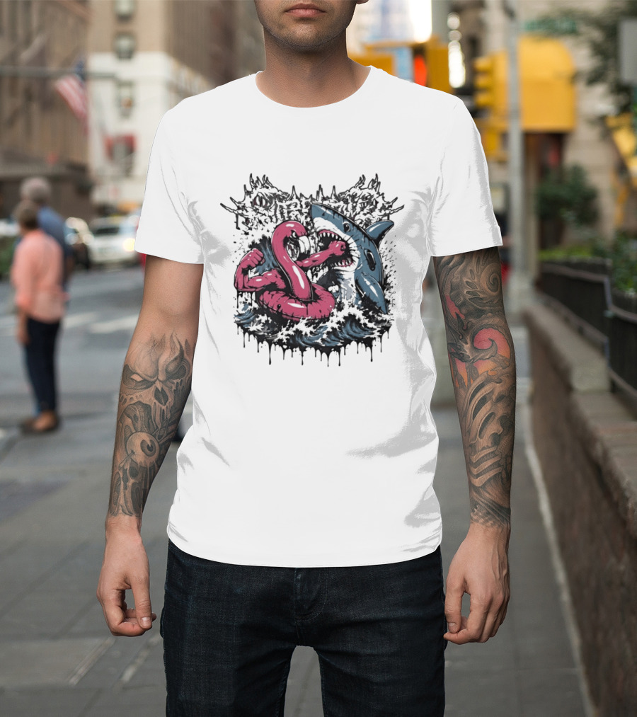 Flamingo Float Shark Fight Waves Duel T-Shirt