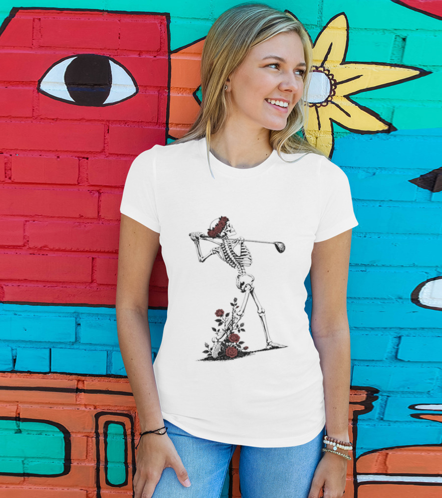 Grateful Dead Skeleton Golfer With Roses And Golf Club T-Shirt