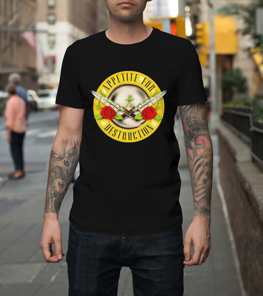 Appetite For Destruction Guns N Roses Band Rock Music Album Cover Roses And Bullets T-Shirt