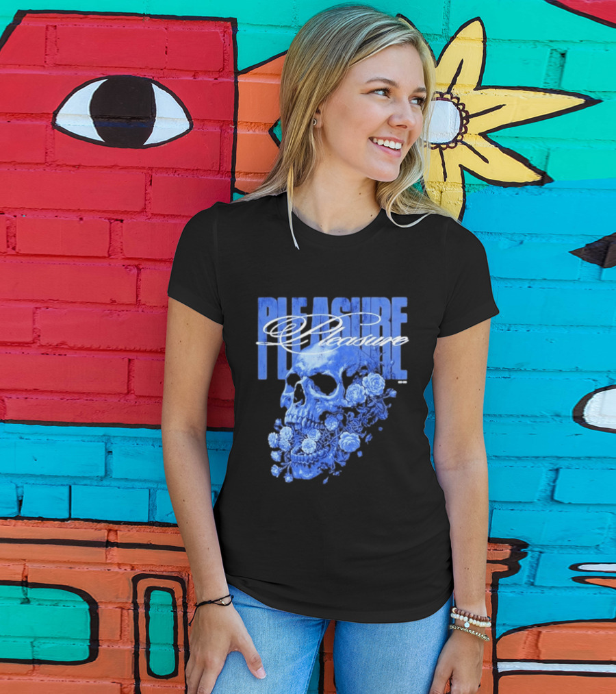 Pleasure Skull Roses Gothic Floral Blue T-Shirt