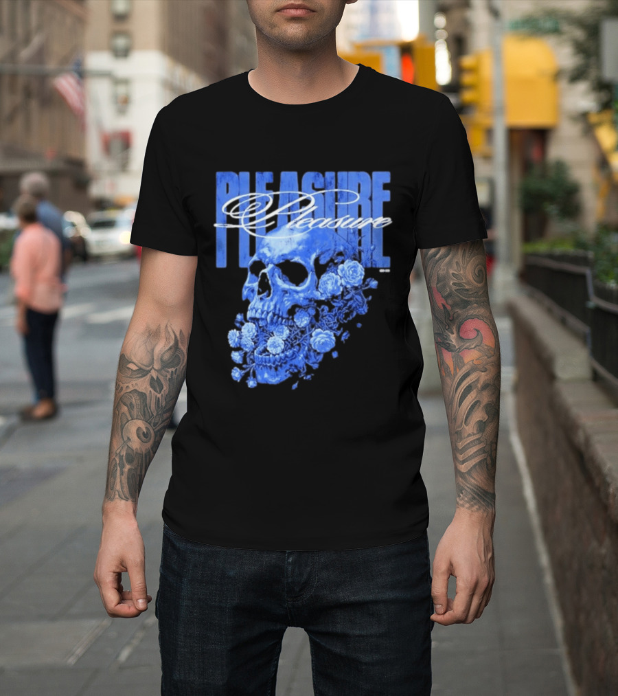 Pleasure Skull Roses Gothic Floral Blue T-Shirt