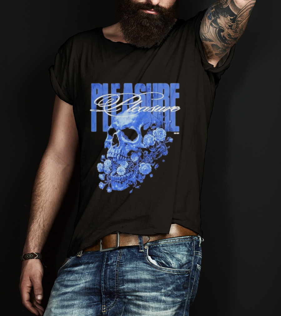 Pleasure Skull Roses Gothic Floral Blue T-Shirt