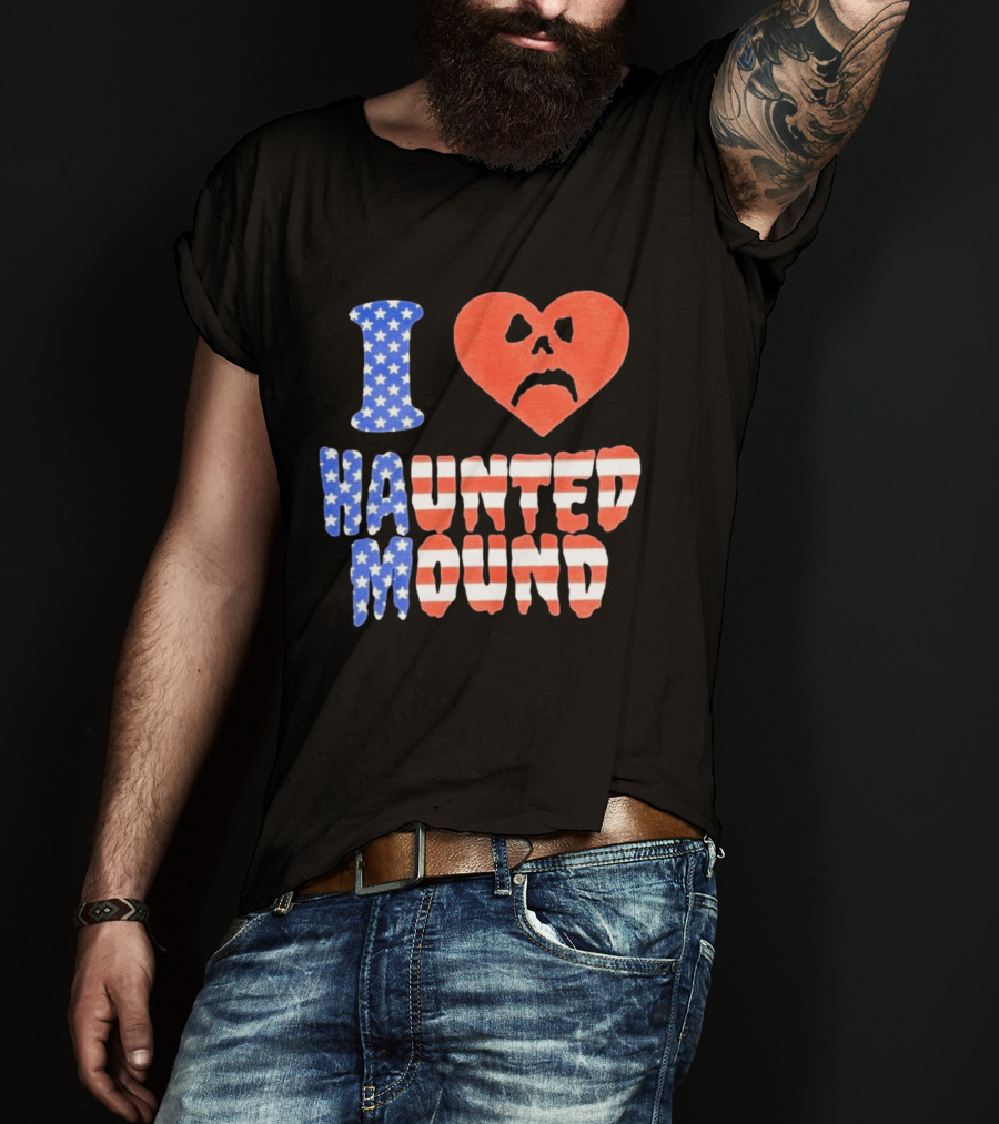 I Heart Haunted Mound USA American Flag Skull T-Shirt