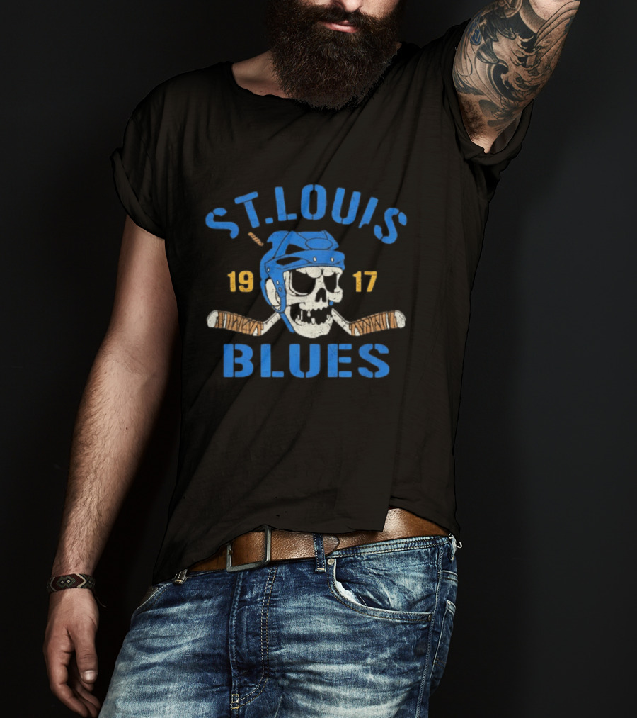 St. Louis Blues Skull Helmet Hockey Stick 1917 T-Shirt