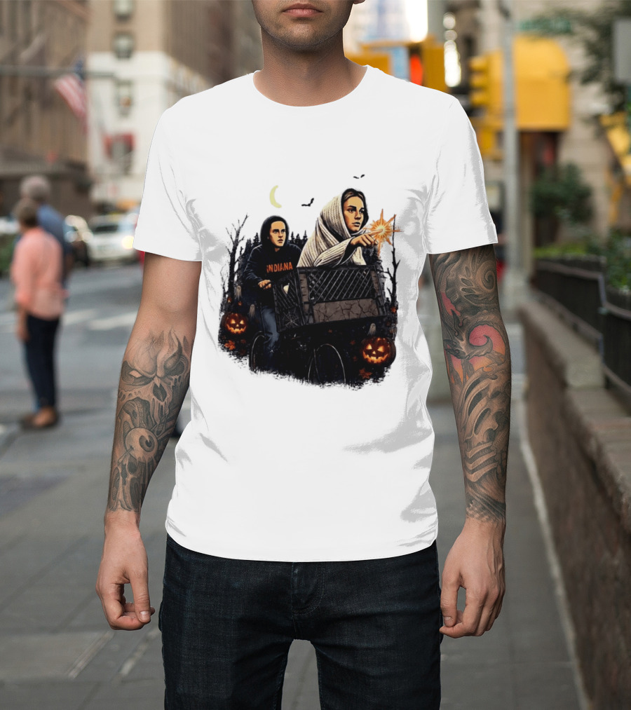 Caitlin Clark Stranger Things Indiana Halloween Bicycle Moon Pumpkin Glow Finger T-Shirt