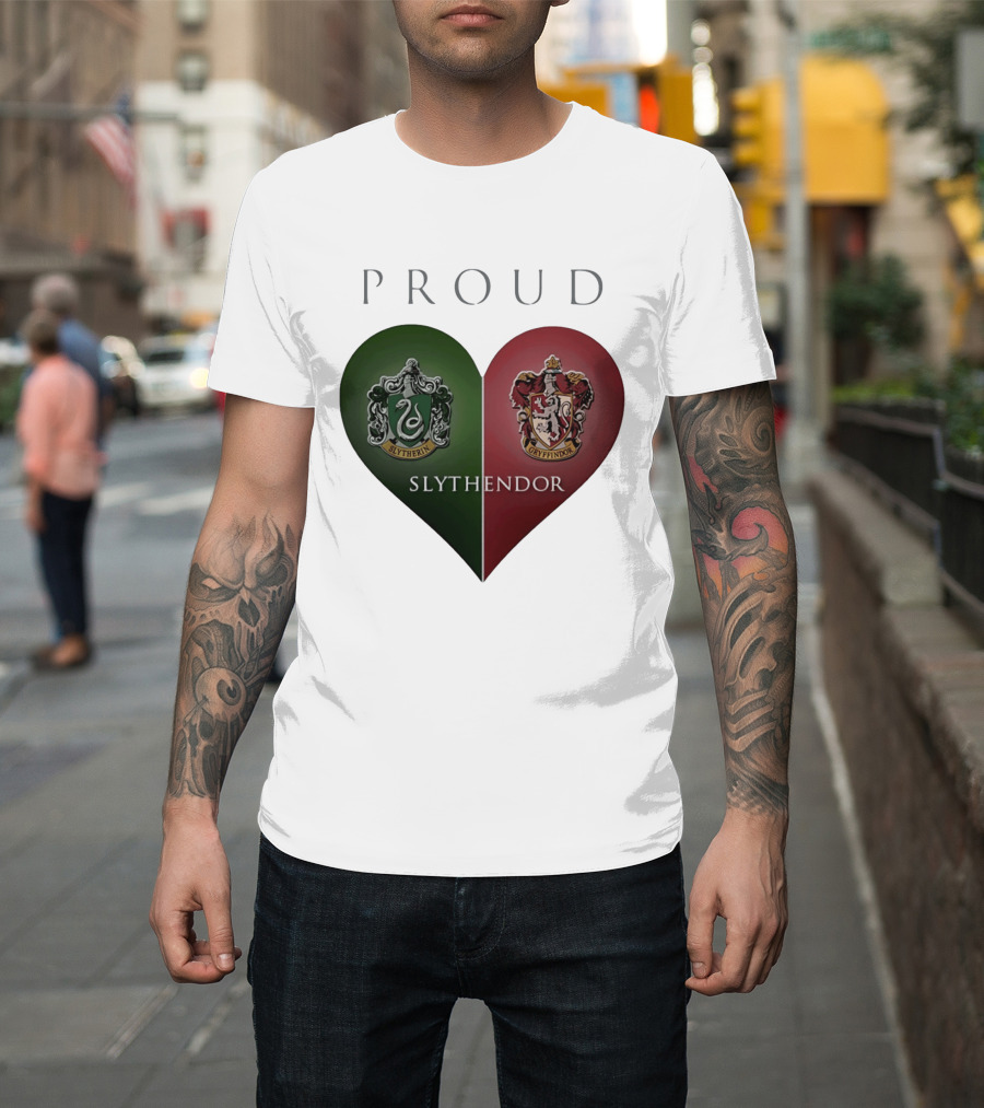 Proud Slythendor Heart Slytherin Gryffindor Crest Combination T-Shirt