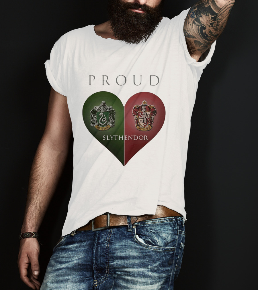 Proud Slythendor Heart Slytherin Gryffindor Crest Combination T-Shirt