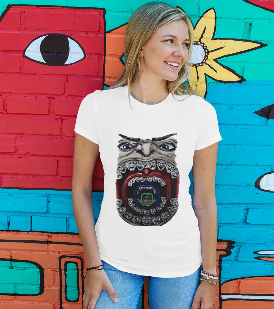 Surreal Face Theater Masks Mouth Optical Illusion T-Shirt