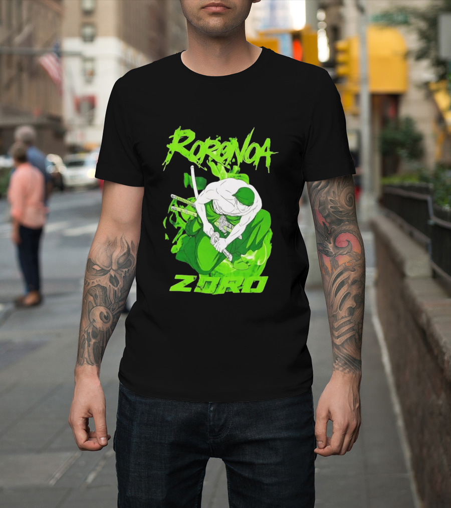 Roronoa Zoro Sword Fighter Anime Drawing T-Shirt