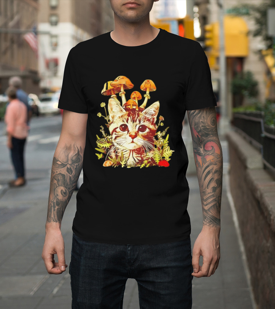 Blooming At My Own Pace Cat With Mushrooms T-Shirt