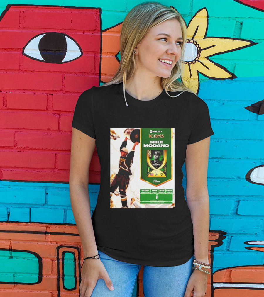 NHL 27 Icons Mike Modano Dallas Stars Player Stats And Achievements T-Shirt