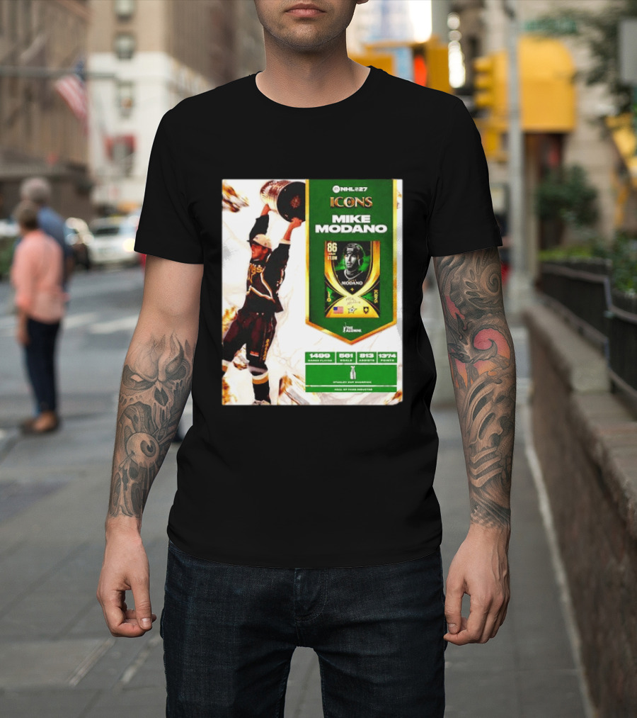 NHL 27 Icons Mike Modano Dallas Stars Player Stats And Achievements T-Shirt