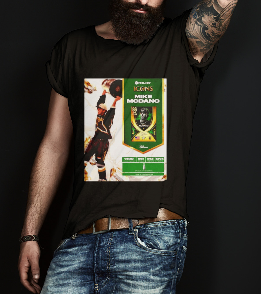 NHL 27 Icons Mike Modano Dallas Stars Player Stats And Achievements T-Shirt