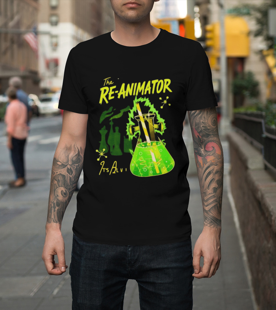 The Re Animator It's Alive Green Lab Flask Horror Film T-Shirt