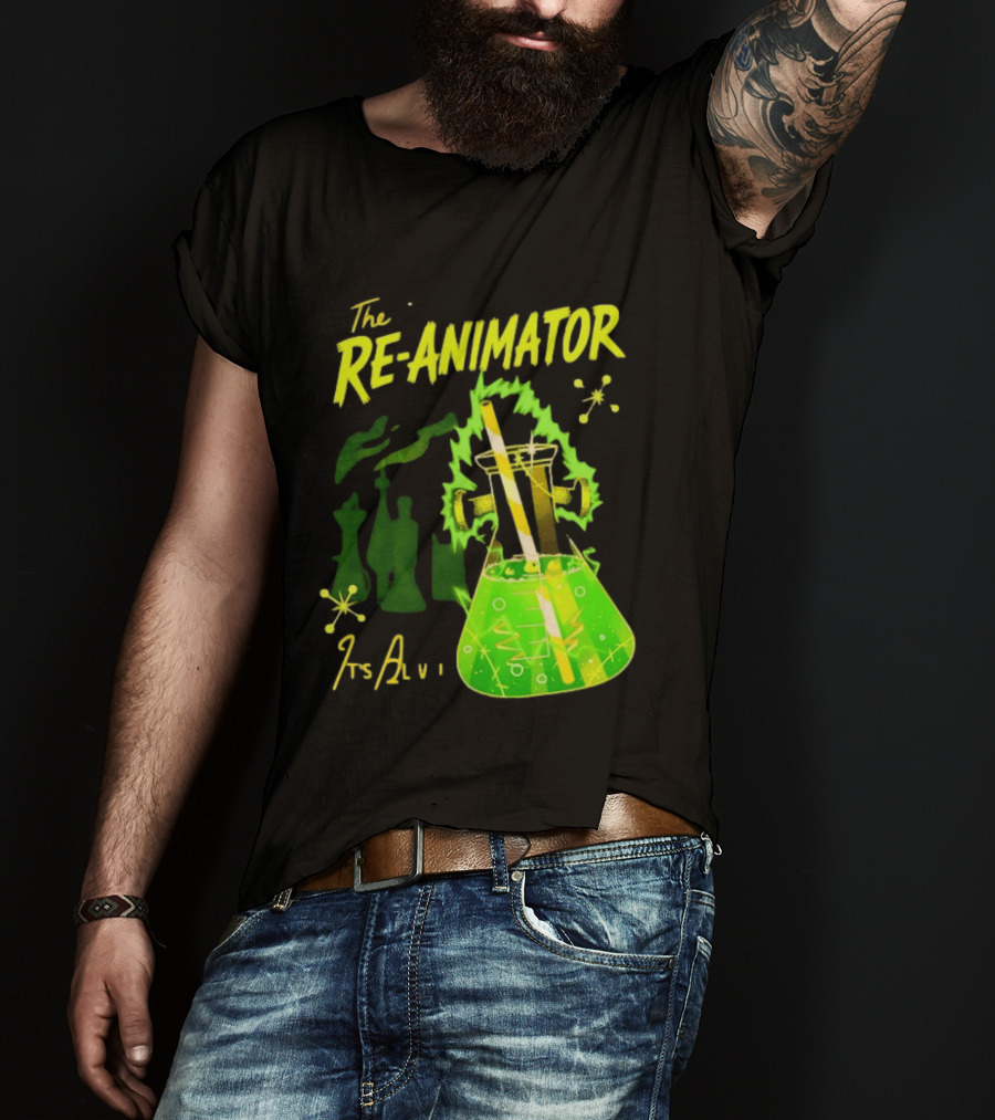 The Re Animator It's Alive Green Lab Flask Horror Film T-Shirt