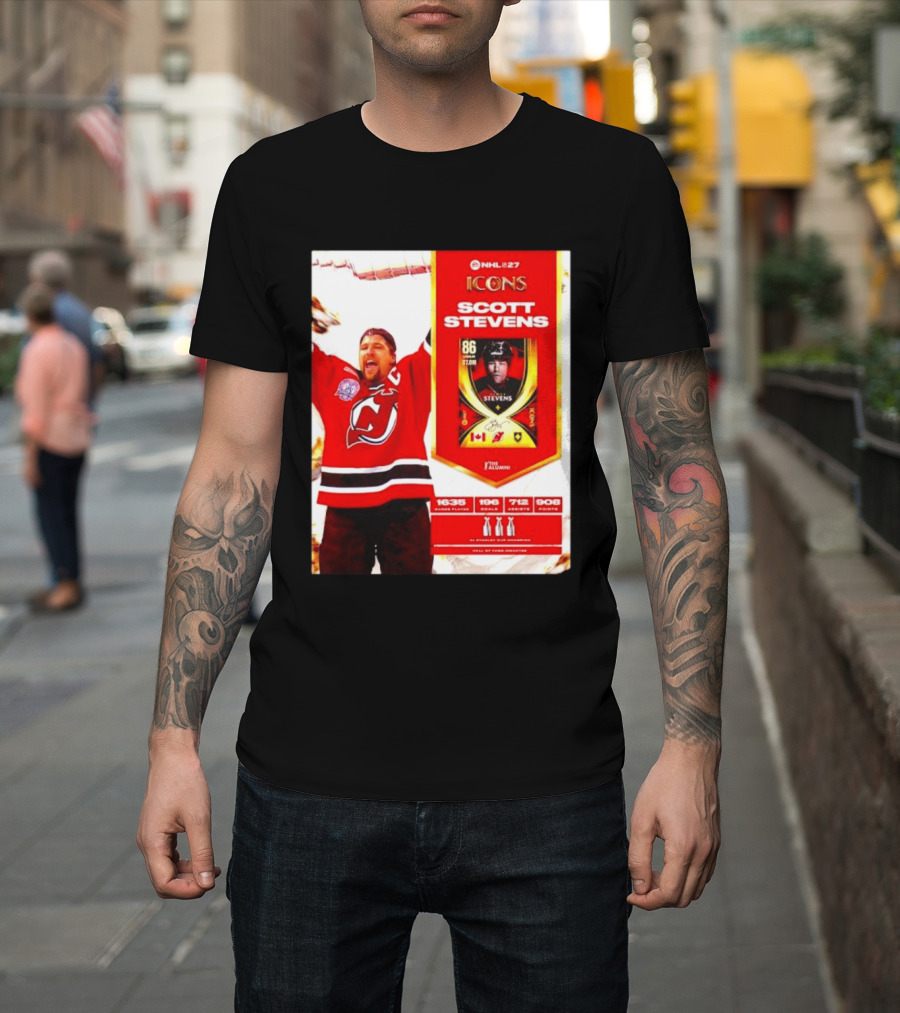 NHL 27 Icons Scott Stevens New Jersey Devils Hall Of Fame Legend T-Shirt