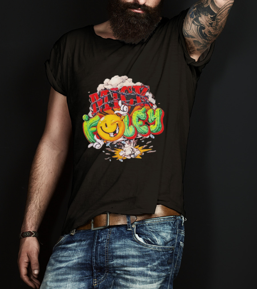 Mick Foley Cactus Smiley Face Barbed Wire Explosive Burst T-Shirt