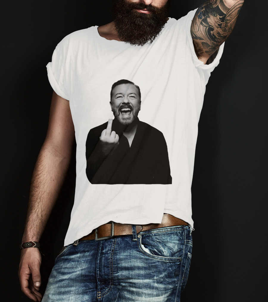 Anh Ricky Gervais Laughing Middle Finger Gesture T-Shirt