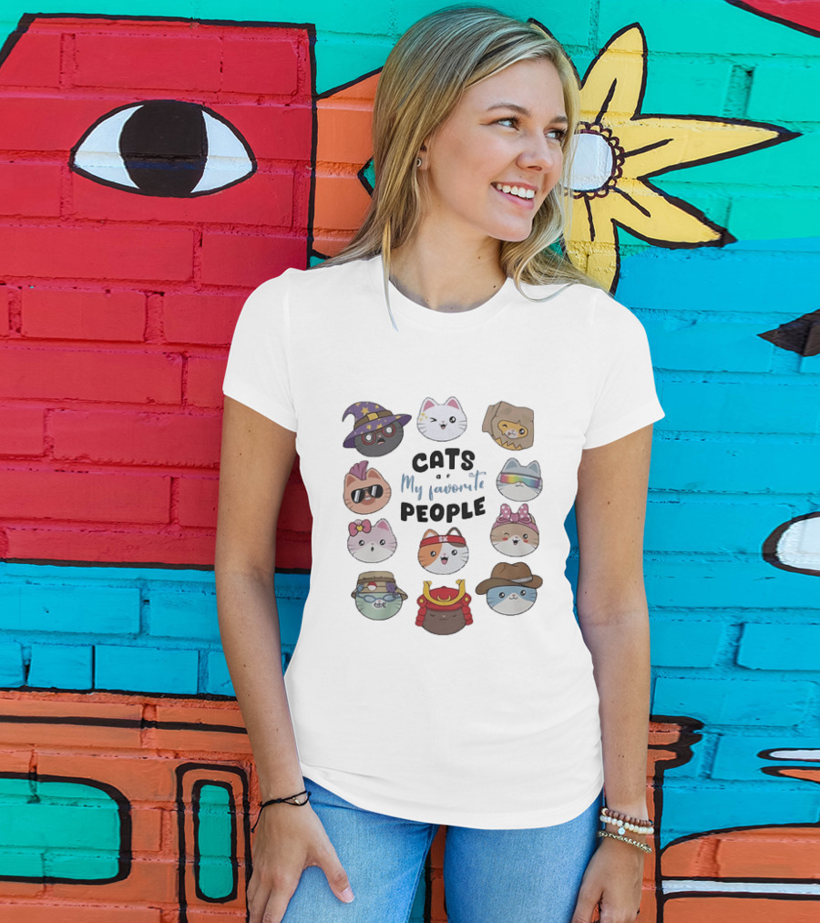 Cats Are My Favorite People Cute Wizard Ninja Cowboy Kawaii Kittens T-Shirt