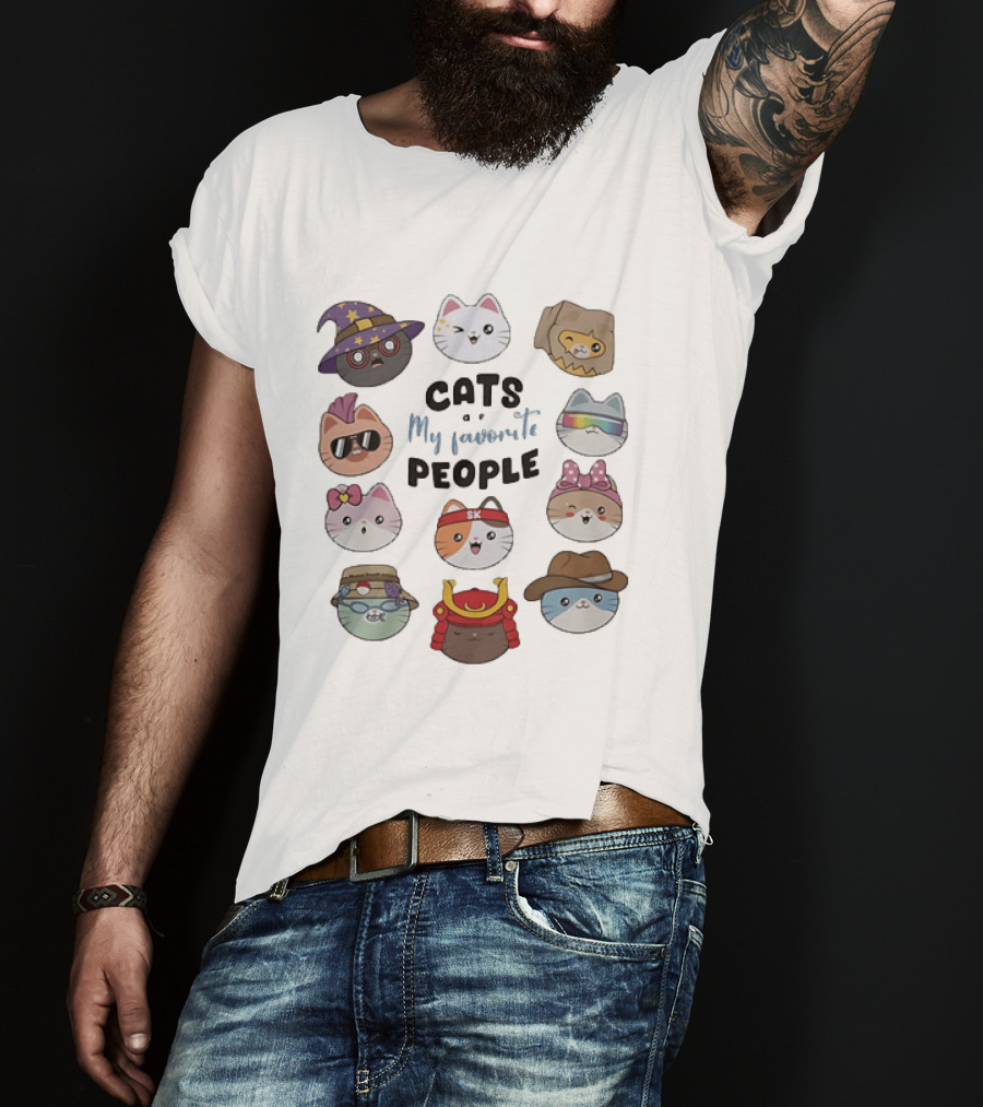 Cats Are My Favorite People Cute Wizard Ninja Cowboy Kawaii Kittens T-Shirt