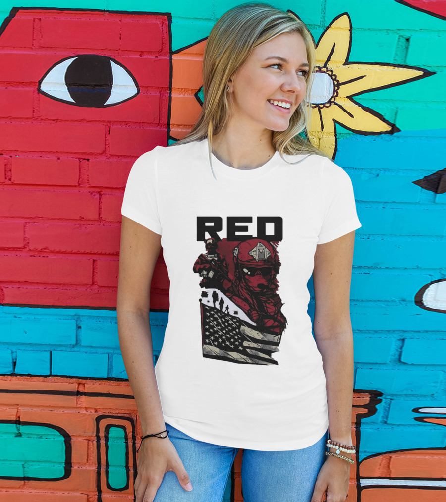 Red Military Special Forces Soldier American Flag T-Shirt