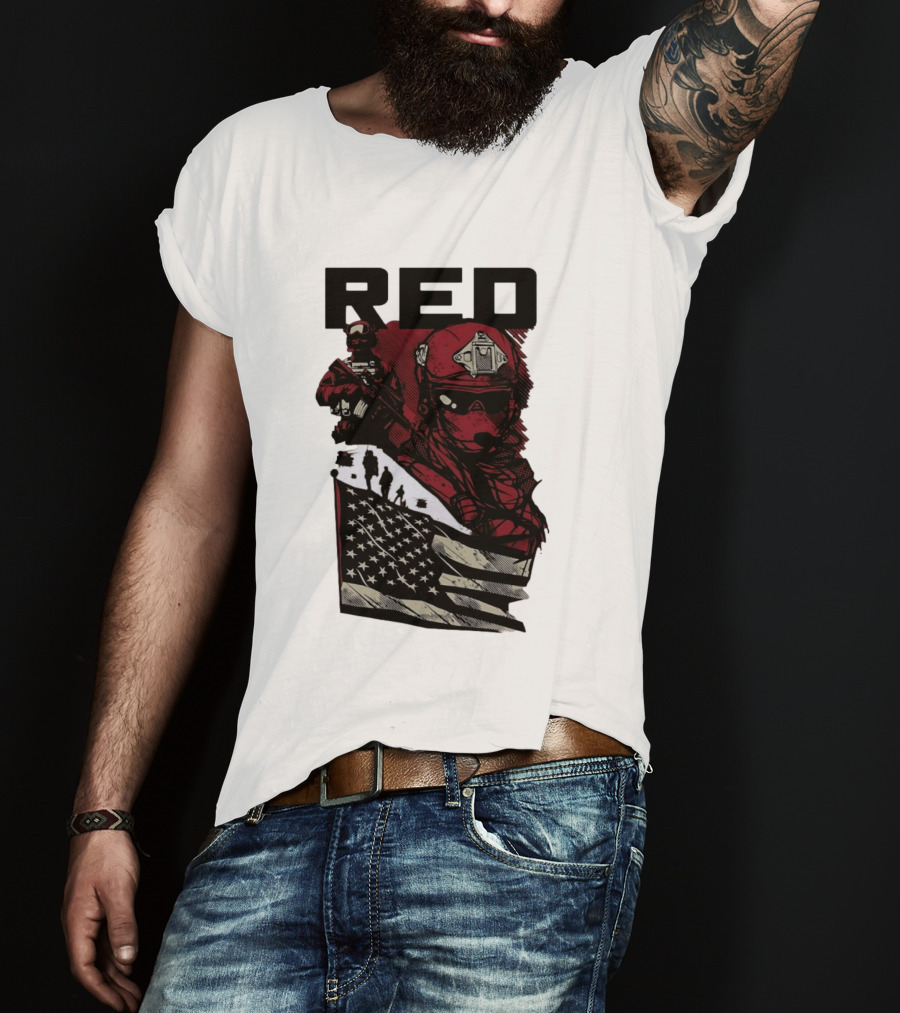 Red Military Special Forces Soldier American Flag T-Shirt