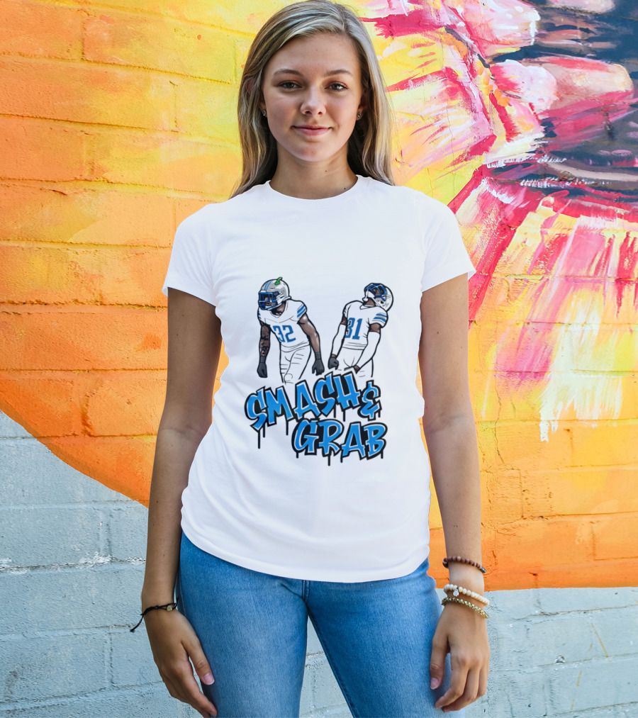 Detroit Lions Smash And Grab Football Players 32 And 31 Sports Fan Gear T-Shirt