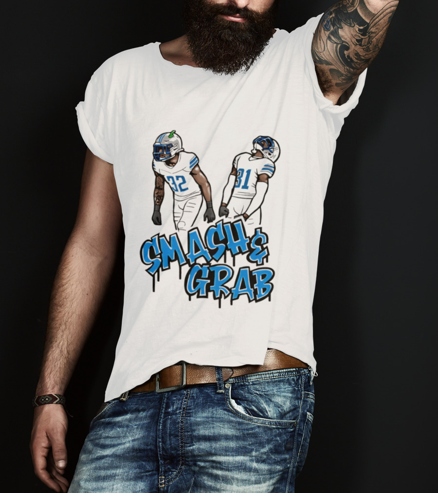 Detroit Lions Smash And Grab Football Players 32 And 31 Sports Fan Gear T-Shirt