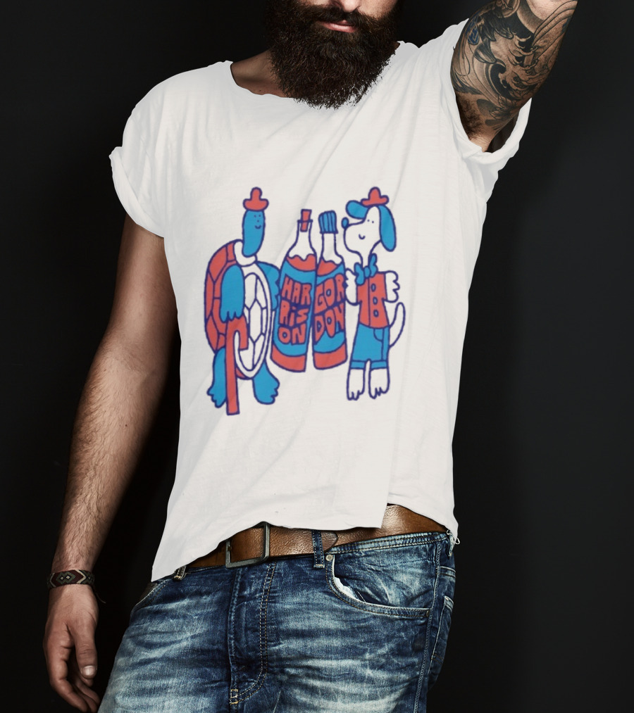 Harrison Gordon Honey TV Turtle Dog Duo With Bottles T-Shirt
