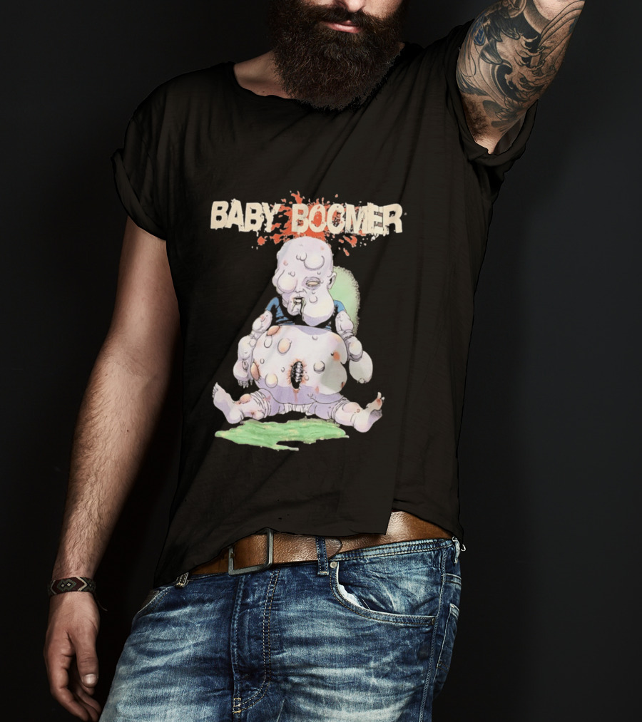 Baby Boomer Zombie Mutant Infant Horror Creepy Cartoon Character Rugged T-Shirt